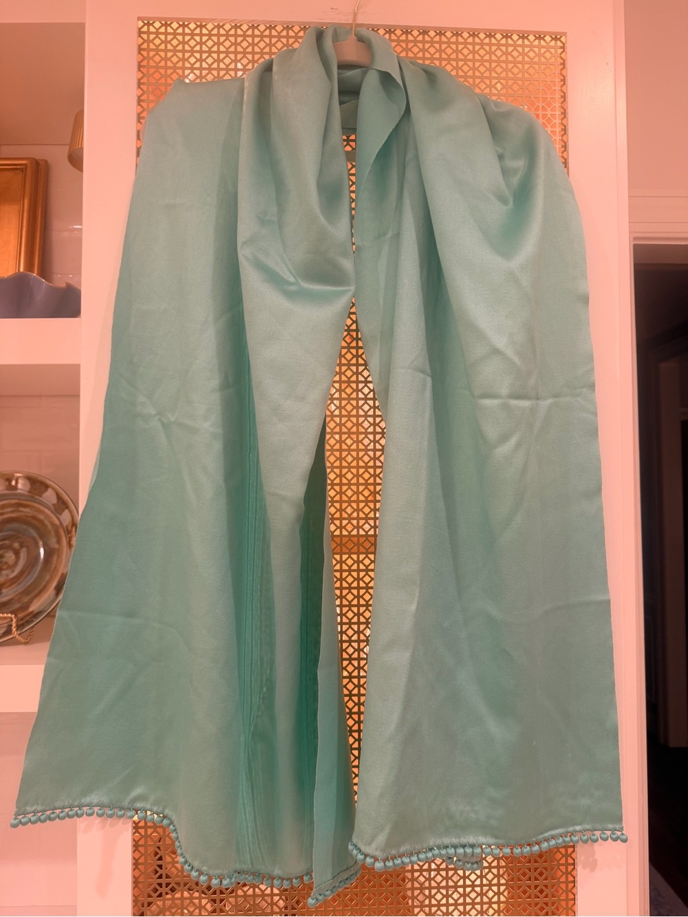 Bajra cashmere and silk Aqua Scarf with ball trim! Stunning!!!!